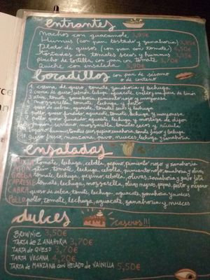 Food menu at Chelo Cafe in Barcelona