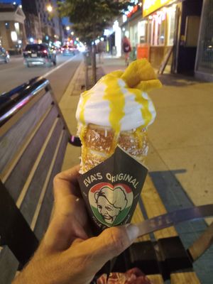 Mango coconut vegan style at Eva's Original Chimneys in Toronto