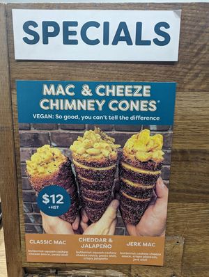 Mac and Cheese in a cone at Eva's Original Chimneys in Toronto