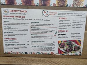 Happy Taco Menu at Eva's Original Chimneys in Toronto