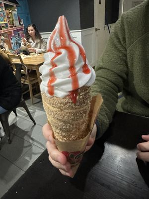 Strawberry cheesecakee  at Eva's Original Chimneys in Toronto