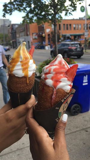 Both vegan! at Eva's Original Chimneys in Toronto