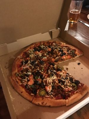 Vegan hola amigo on thick white crust at Real Things Pizza in Naramata