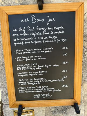 Menu at Les Baux Jus in Les Baux-de-provence