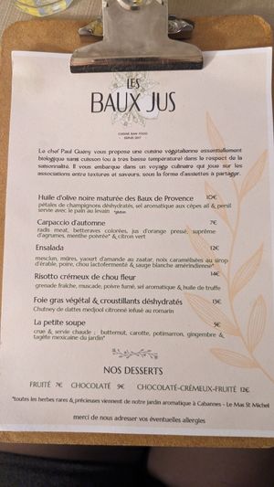 Le menu ce midi, on a pris 5 plats que l'on a partagé à deux ! at Les Baux Jus in Les Baux-de-provence