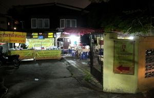 This is how the yard of this restaurant looks in the evening.  at Thai Vegetarian Food in Chiang Mai