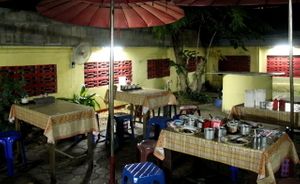 These are the tables of this place.  at Thai Vegetarian Food in Chiang Mai