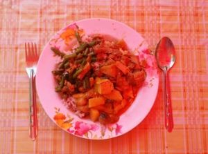 3 dishes plus rice at Thai Vegetarian Food in Chiang Mai