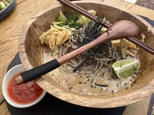 New dish called Soba, spicy sriracha is served aside  at Verde Sazon in Santiago