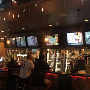 vegan menu advert  (see middle tv screen)--you have to ask for it but two pages of options  at The Whiskey Barrel in Hesperia