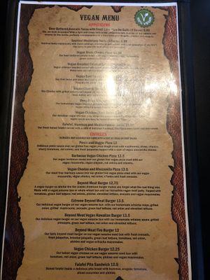 Vegan Menu!  Now on back of the regular menu   at The Whiskey Barrel in Hesperia