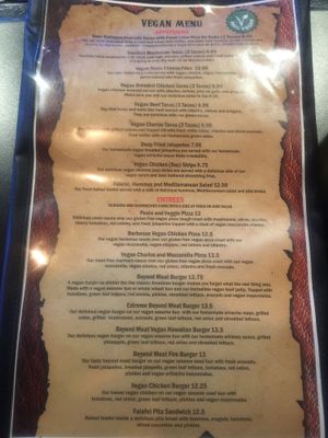 Vegan menu at The Whiskey Barrel in Hesperia