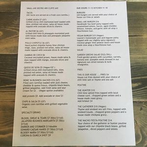 Small Axe Bistro menu at Small Axe Roadhouse in Enderby