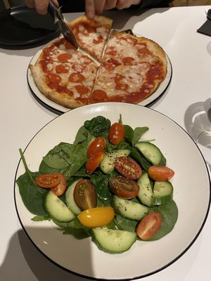 Pepperoni pizza and salad (before dressing was added)  #Veganuary at Pizza Express in Hull