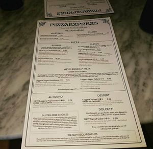Own vegan menu upon request at Pizza Express - Albion Place in Leeds