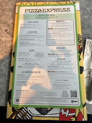 Vegan menu Nov 2025  at Pizza Express - Clarence Dock in Leeds