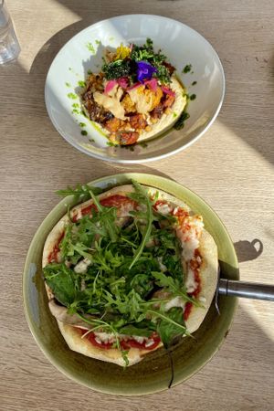 Cauliflower bowel and florentine pizza made vegan   at Cantina in Paignton