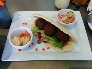 Falafel wrap and homemade hummus at HardyBaker in Bundoran