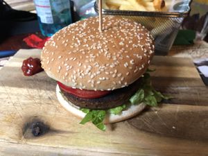 The vegan burger at Scholars Lounge Irish Pub in Rome