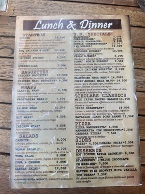 Menu 2 at Scholars Lounge Irish Pub in Rome