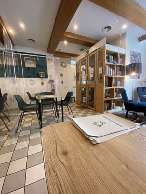 interior w/ covid protection (mid 2021)  at Katzencafe Miezhaus in Bielefeld