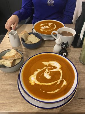 The awesome tomato soup and THE bread!  at Katzencafe Miezhaus in Bielefeld
