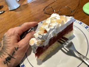 rhubarb cake at Katzencafe Miezhaus in Bielefeld