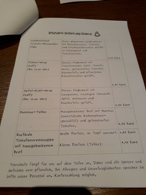 Menu at Katzencafe Miezhaus in Bielefeld