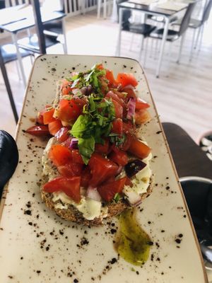 Tomato and basil bruschetta   at Raizes in Quarteira