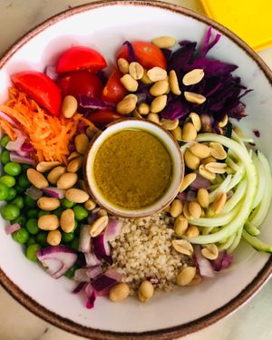 Quinoa and peanuts budha bowl  at Raizes in Quarteira