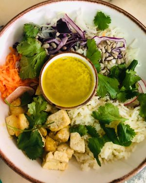 Tofu and rice budha bowl   at Raizes in Quarteira