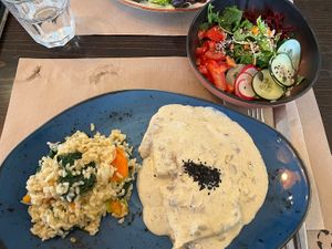 Tofu with chestnut cream  at Raizes in Quarteira