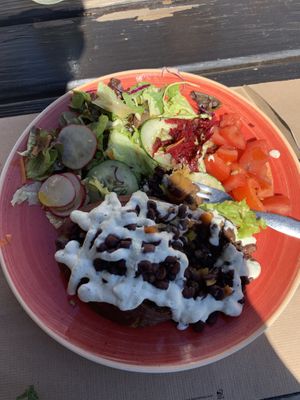 Sweet potato with black bean stuffing and lime  at Raizes in Quarteira
