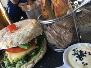 Bean and Quinoa Burger  at Raizes in Quarteira