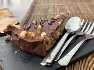Chocolate Snickers slice at Raizes in Quarteira