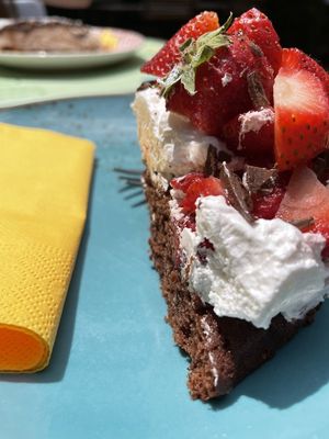 Chocolate cake with cream and strawberries   at PappaGioia in Florence