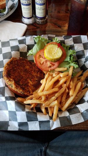 Sweet potato veggie burger at Millie's on Main in Mackinac Island