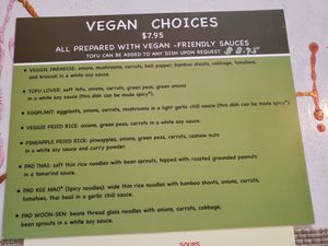 Dedicated vegan menu at Busy B Thai Cafe in El Cajon