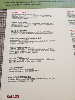A couple of vegan options on the main menu, which is nicely labeled vegan at Busy B Thai Cafe in El Cajon
