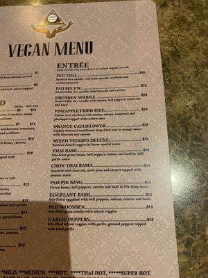 vegan menu pt 2 at Chon Thai Food in Chandler