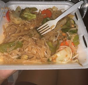1/4 gone, comes w so many veggies, best pad thai and thai restaurant ever at Chon Thai Food in Chandler