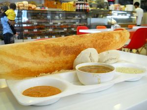 South Indian platter: Masala Dosa and Idli (usually it's Dosa, Vada and Idli, but I had two Idli instead) at Sajangoth - Kamaladi in Kathmandu