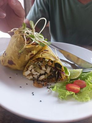 Rapp with olives, some leaves and Tofu ( the tofu was not in the menu, we asked for it and they added with extra charge) #Veganuary at Big Bite Home Style Veggie Cafe in Koh Tao
