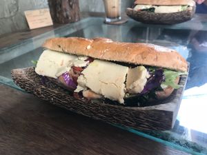 Vegan grilled veggie and cheese sandwich  at Big Bite Home Style Veggie Cafe in Koh Tao