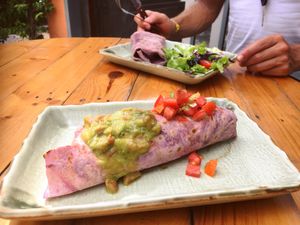 Breakfast burrito and burrito with sweet potato and pumpkin  at Big Bite Home Style Veggie Cafe in Koh Tao