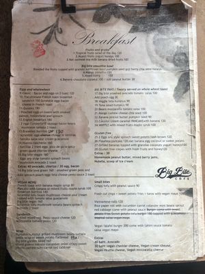 Menu, February 2019 at Big Bite Home Style Veggie Cafe in Koh Tao