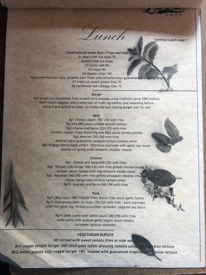 Menu, February 2019 at Big Bite Home Style Veggie Cafe in Koh Tao