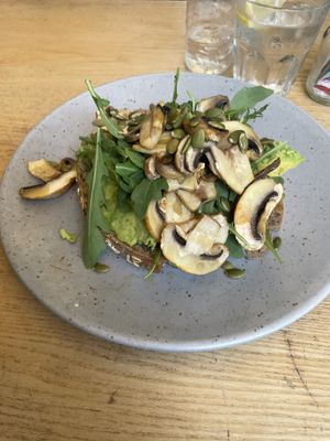Avocado toast with mushrooms at Nude Cafe in Ibiza