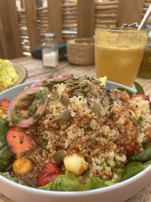 Quinoa and juice  at Nude Cafe in Ibiza