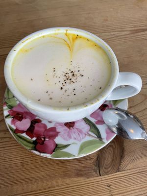 Turmeric latte with oat milk   at Nude Cafe in Ibiza